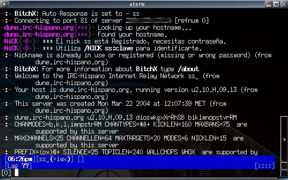 BitchX arrancando usando el 3com 812 como proxy-server.